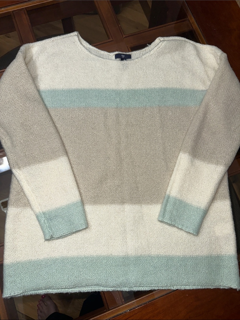 GAP Striped Crewneck Sweater in Cream, Light Blue & Beige
